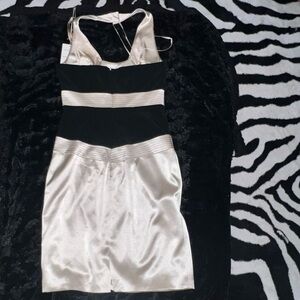 Chic Black and Cream Satin Dress